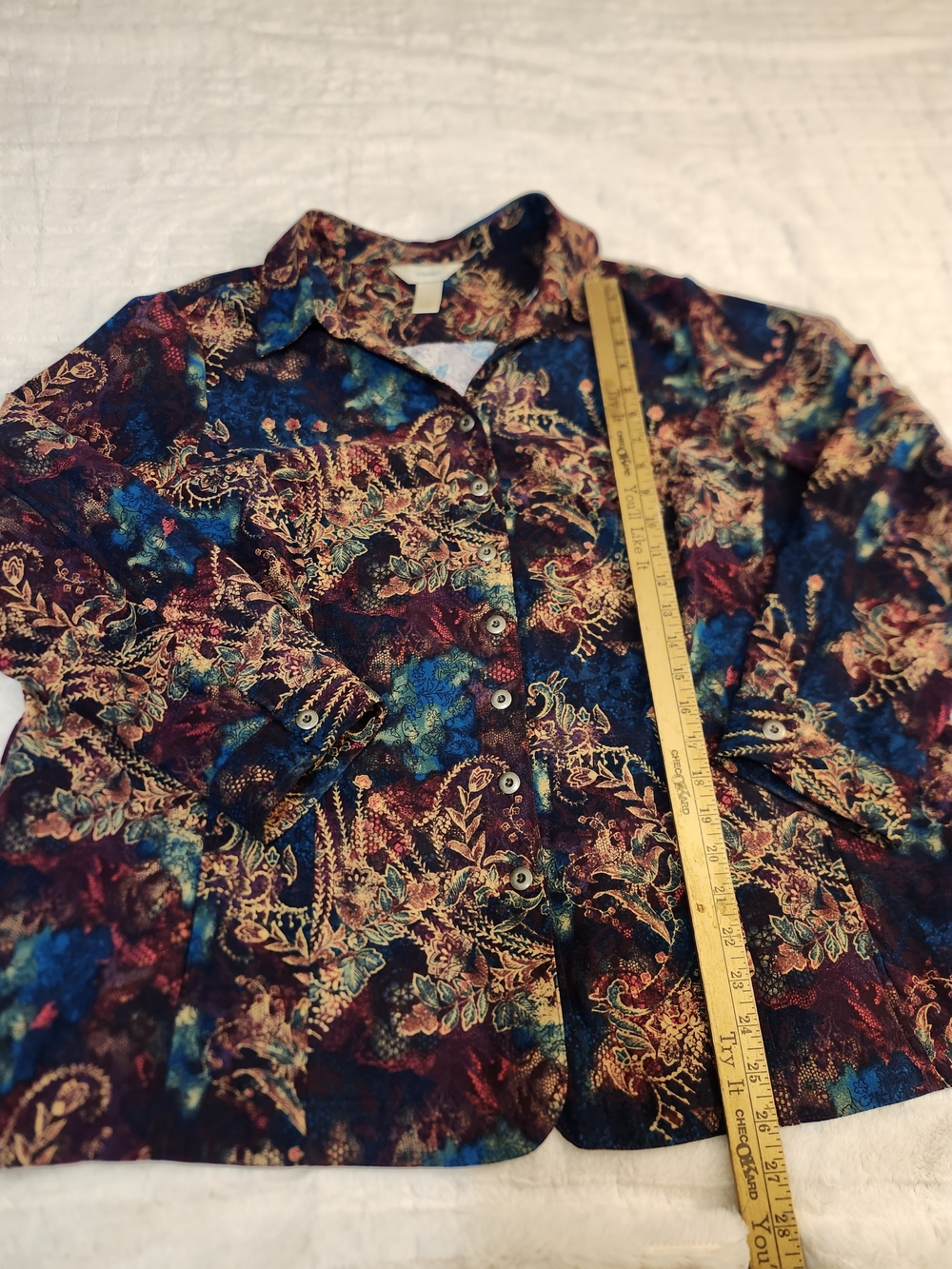 cj banks Paisley Button Front Blazer in Blue & Red Size 3X